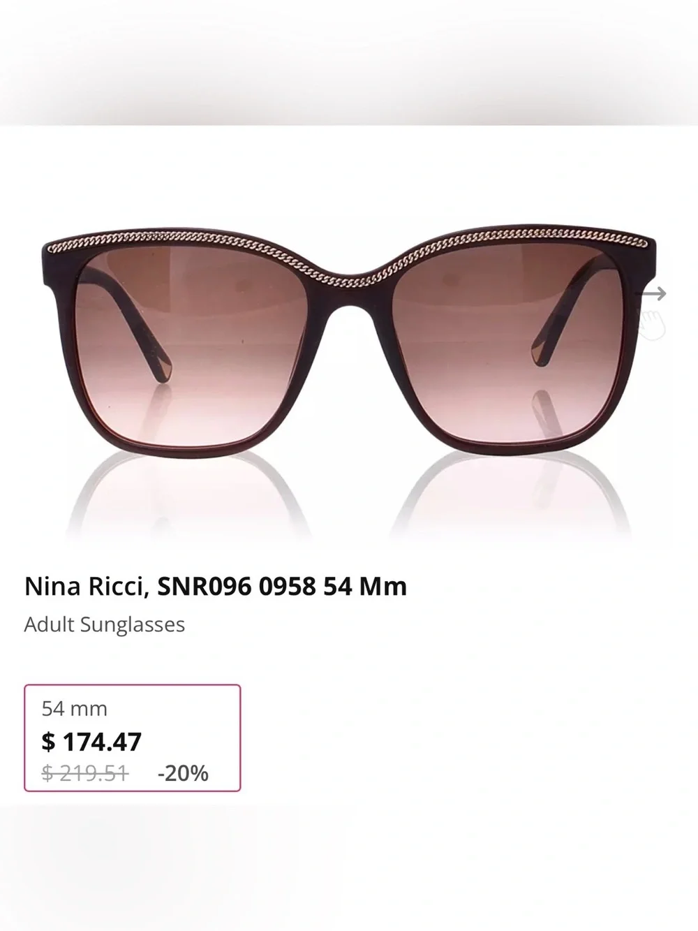 NWT Riccio Brown Gradient Sunglasses with Chain Trim